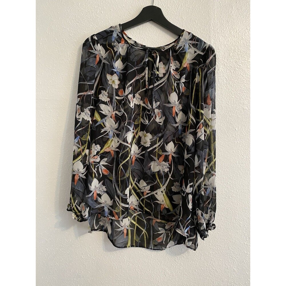 Unbranded Women's Sheer Floral Blouse Keyhole & Back Tie Size M F24